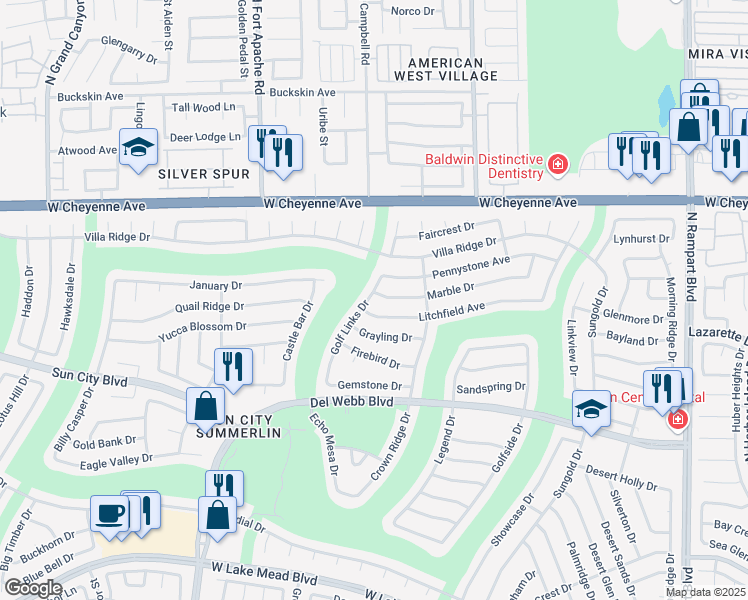 map of restaurants, bars, coffee shops, grocery stores, and more near 9105 Marble Drive in Las Vegas