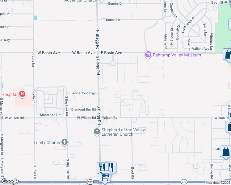 map of restaurants, bars, coffee shops, grocery stores, and more near 310 Lafayette Street in Pahrump