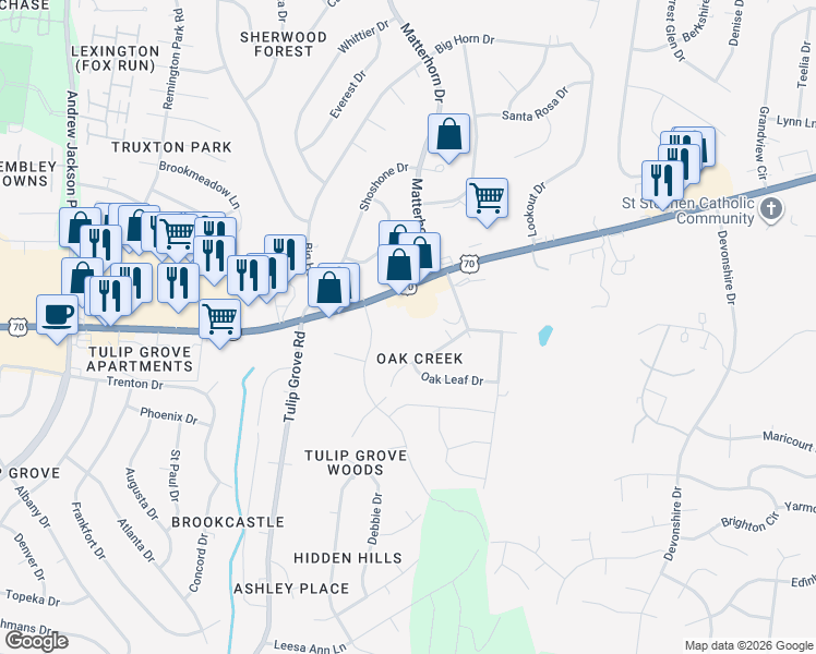 map of restaurants, bars, coffee shops, grocery stores, and more near 646 Rehnea Drive in Nashville