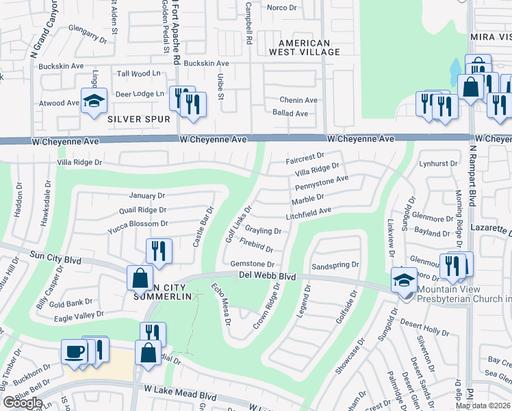 map of restaurants, bars, coffee shops, grocery stores, and more near 9105 Marble Drive in Las Vegas