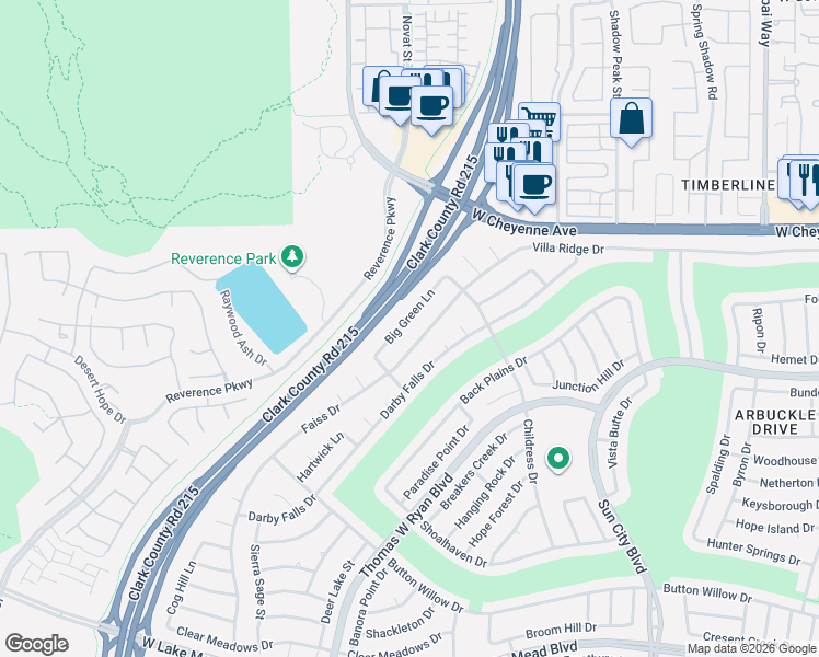 map of restaurants, bars, coffee shops, grocery stores, and more near 2920 Faiss Drive in Las Vegas