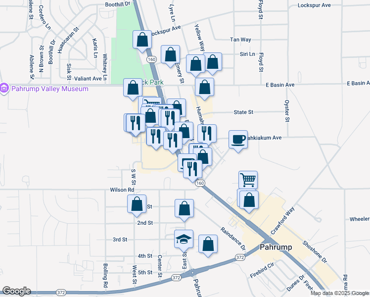 map of restaurants, bars, coffee shops, grocery stores, and more near 88-208 Nevada State Road 160 in Pahrump