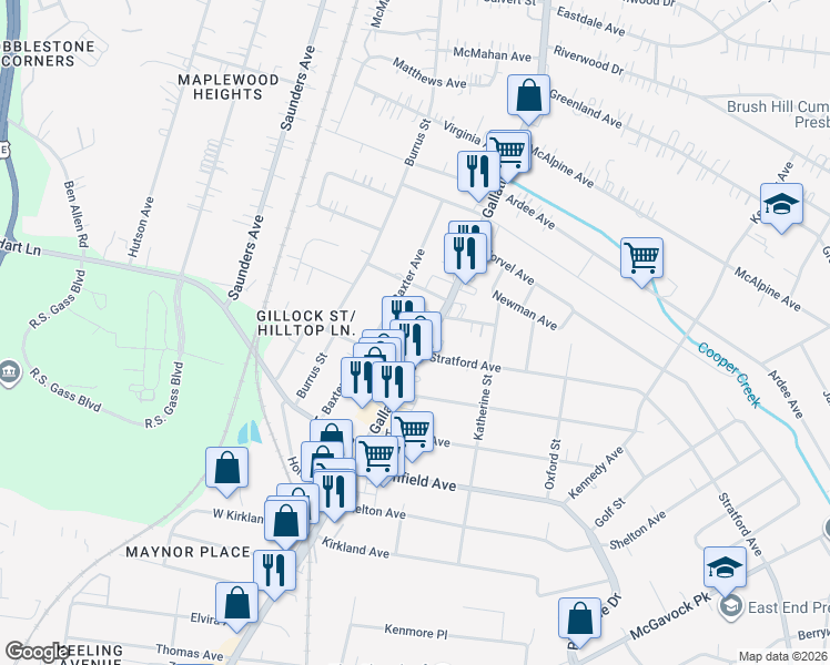 map of restaurants, bars, coffee shops, grocery stores, and more near 3710 Gallatin Pike in Nashville