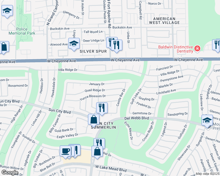 map of restaurants, bars, coffee shops, grocery stores, and more near 9304 Quail Ridge Drive in Las Vegas