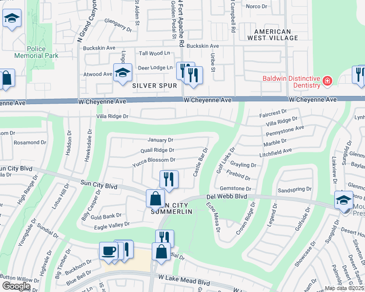 map of restaurants, bars, coffee shops, grocery stores, and more near 9304 Quail Ridge Drive in Las Vegas