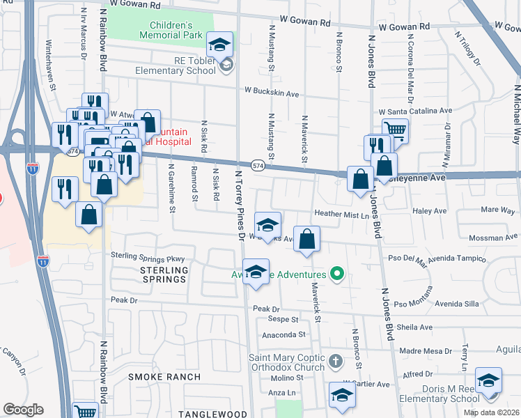 map of restaurants, bars, coffee shops, grocery stores, and more near 6317 Crosswood Avenue in Las Vegas