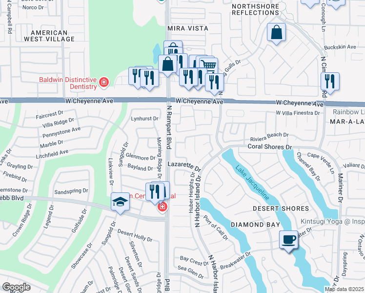 map of restaurants, bars, coffee shops, grocery stores, and more near 3029 Brigantine Way in Las Vegas