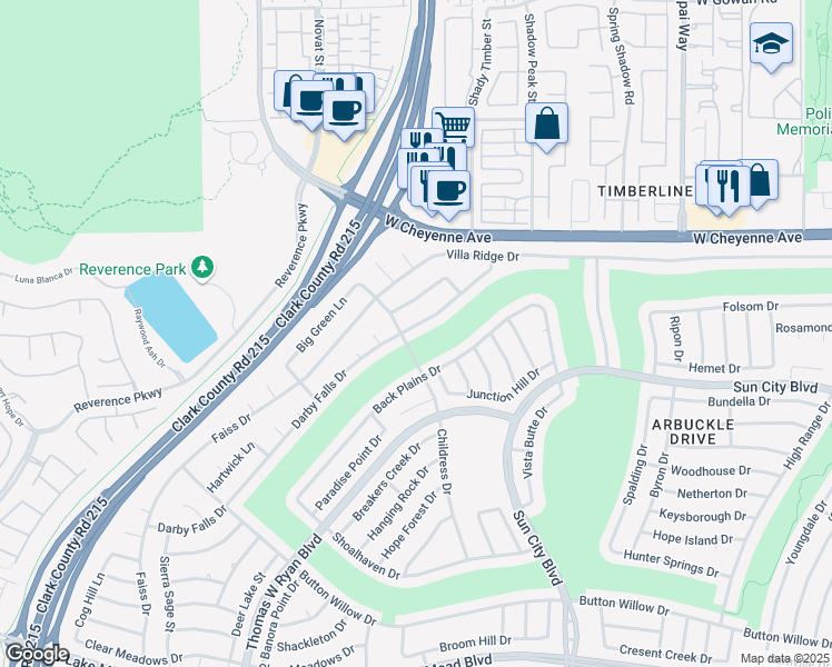 map of restaurants, bars, coffee shops, grocery stores, and more near 3004 Darby Falls Drive in Las Vegas
