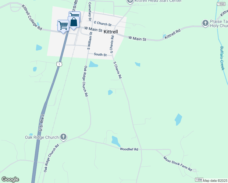 map of restaurants, bars, coffee shops, grocery stores, and more near 390 South Chavis Road in Kittrell