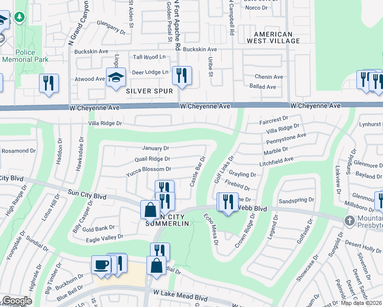 map of restaurants, bars, coffee shops, grocery stores, and more near 9236 January Drive in Las Vegas