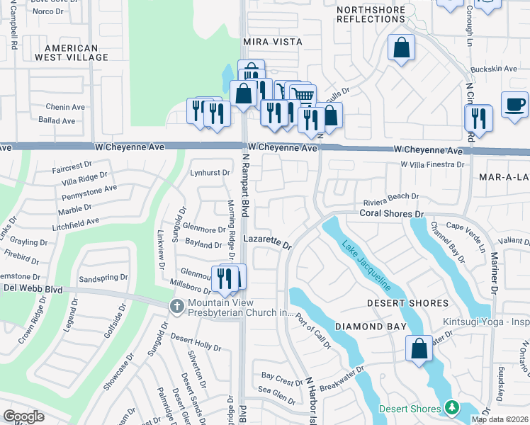 map of restaurants, bars, coffee shops, grocery stores, and more near 3029 Brigantine Way in Las Vegas