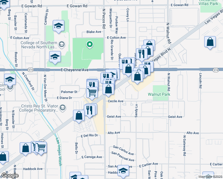 map of restaurants, bars, coffee shops, grocery stores, and more near 3115 North Las Vegas Boulevard in Las Vegas