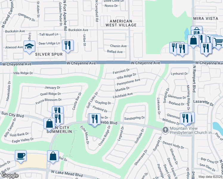 map of restaurants, bars, coffee shops, grocery stores, and more near 9032 Marble Drive in Las Vegas