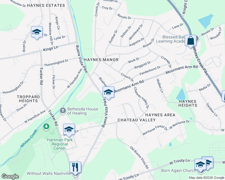map of restaurants, bars, coffee shops, grocery stores, and more near 768 Ringgold Drive in Nashville