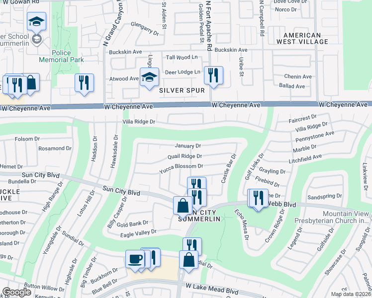map of restaurants, bars, coffee shops, grocery stores, and more near 9409 January Drive in Las Vegas