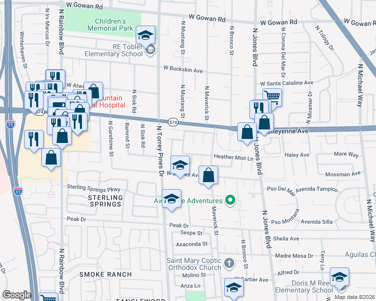 map of restaurants, bars, coffee shops, grocery stores, and more near 6232 Heather Mist Lane in Las Vegas