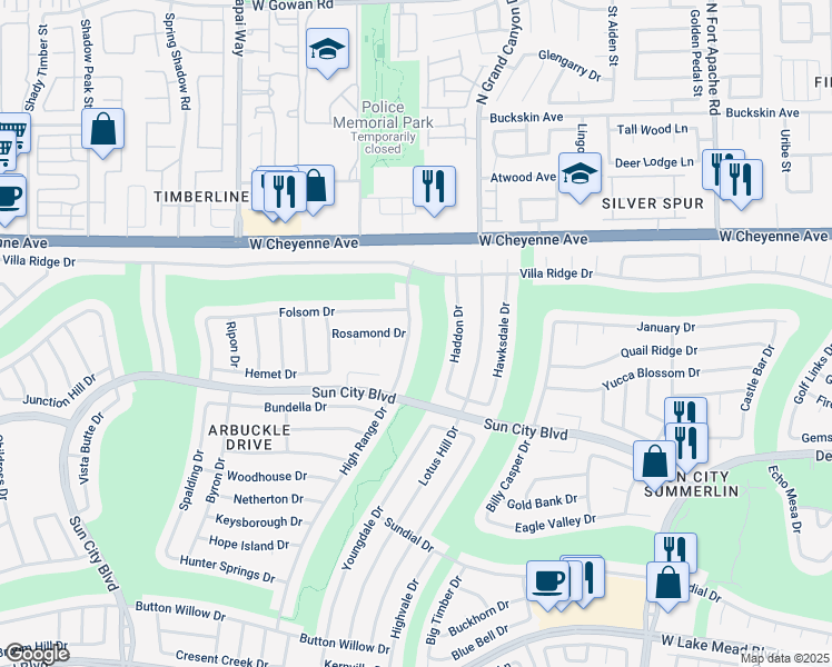map of restaurants, bars, coffee shops, grocery stores, and more near 3016 High Range Drive in Las Vegas