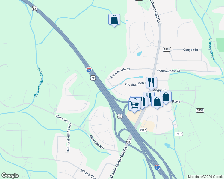 map of restaurants, bars, coffee shops, grocery stores, and more near 784 Crooked Run Road in Rural Hall