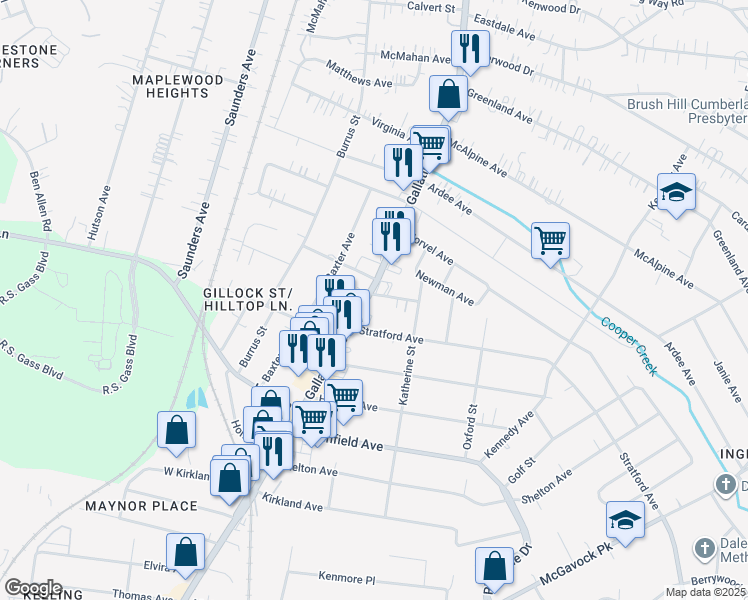 map of restaurants, bars, coffee shops, grocery stores, and more near 3810 Gallatin Pike in Nashville