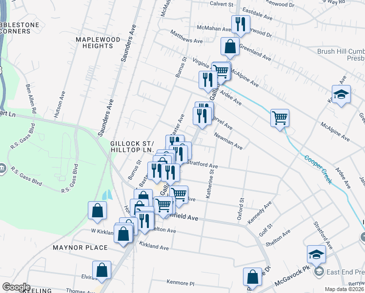 map of restaurants, bars, coffee shops, grocery stores, and more near 3827 Gallatin Pike in Nashville
