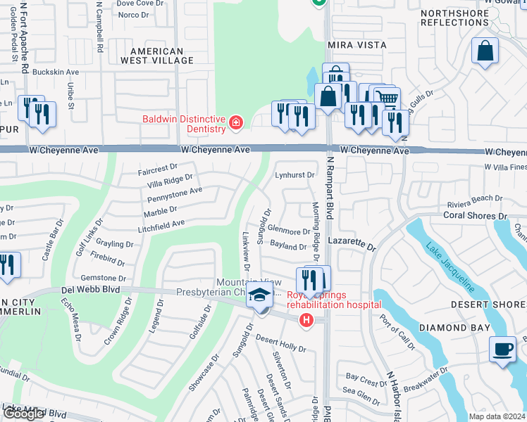 map of restaurants, bars, coffee shops, grocery stores, and more near 3013 Sungold Drive in Las Vegas