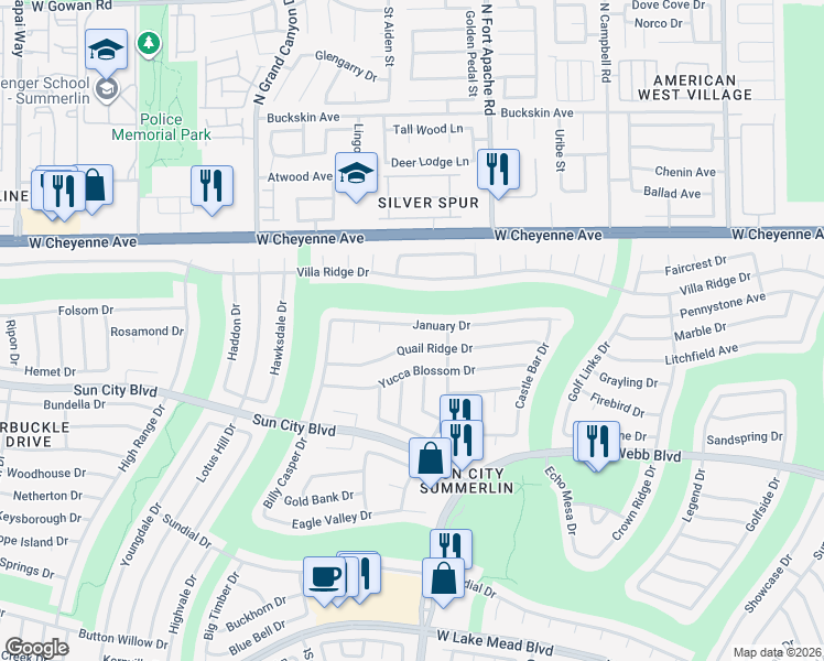 map of restaurants, bars, coffee shops, grocery stores, and more near 9436 January Drive in Las Vegas