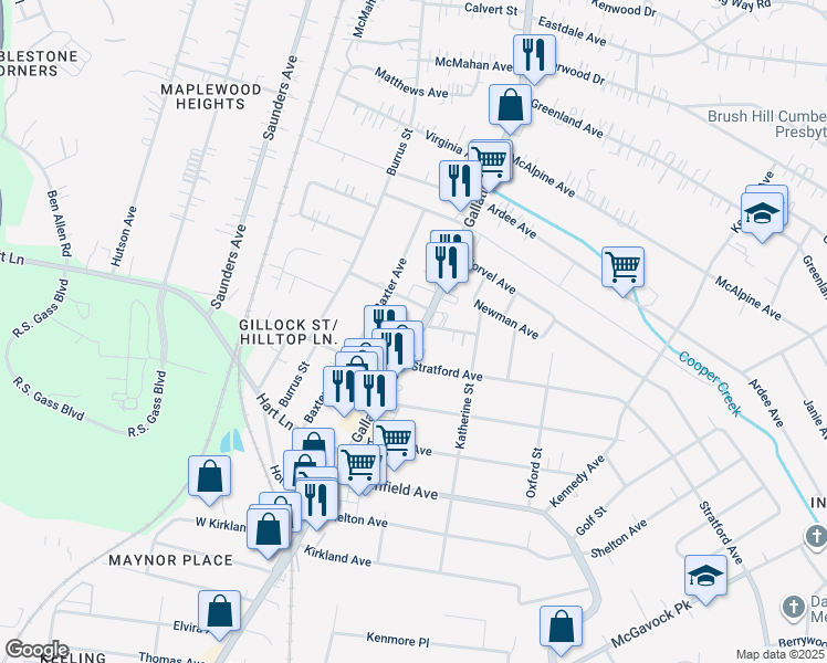 map of restaurants, bars, coffee shops, grocery stores, and more near 3827 Gallatin Pike in Nashville