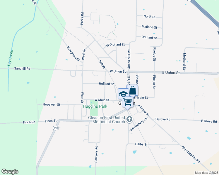 map of restaurants, bars, coffee shops, grocery stores, and more near 114 Holland Street in Gleason