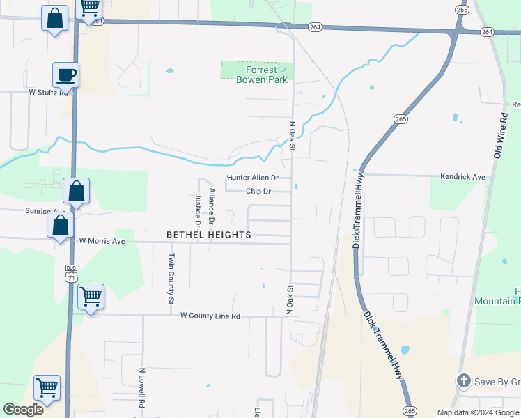 map of restaurants, bars, coffee shops, grocery stores, and more near 391 Joy Carol Loop in Bethel Heights