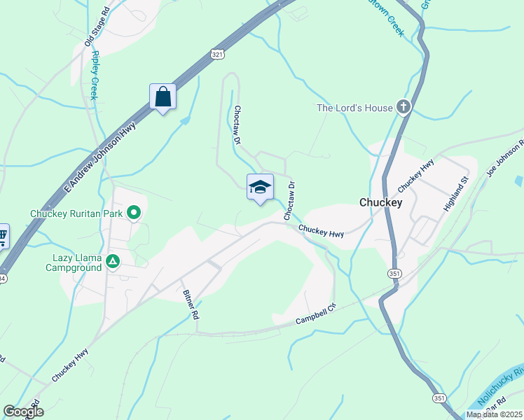 map of restaurants, bars, coffee shops, grocery stores, and more near 1605 Chuckey Highway in Chuckey