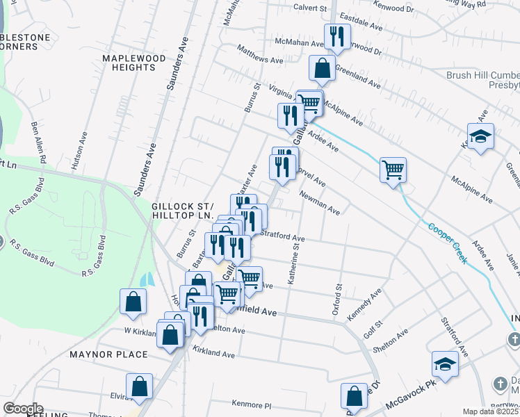 map of restaurants, bars, coffee shops, grocery stores, and more near 3823 Gallatin Pike in Nashville