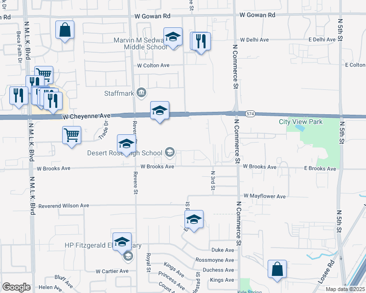 map of restaurants, bars, coffee shops, grocery stores, and more near 602 West Brooks Avenue in North Las Vegas