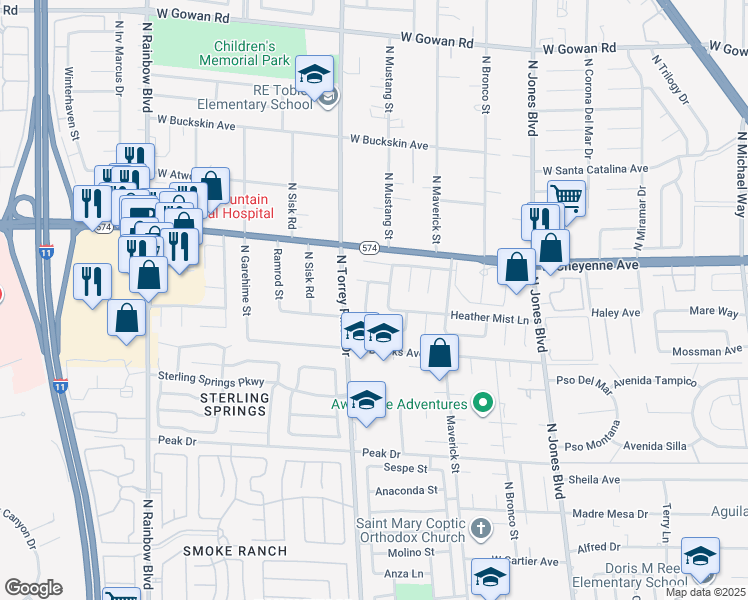map of restaurants, bars, coffee shops, grocery stores, and more near 6317 Crosswood Avenue in Las Vegas