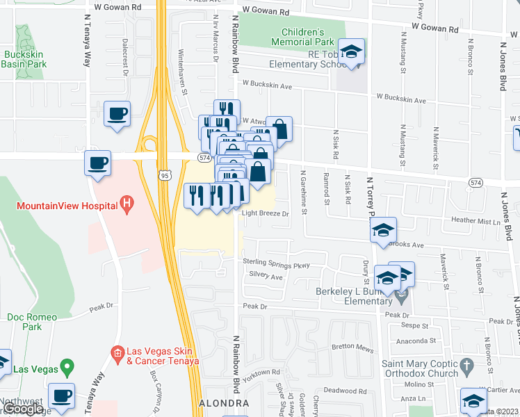 map of restaurants, bars, coffee shops, grocery stores, and more near 3124 North Rainbow Boulevard in Las Vegas