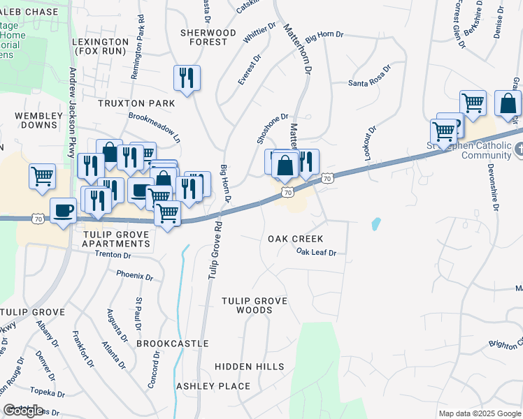 map of restaurants, bars, coffee shops, grocery stores, and more near 4826-4874 Lebanon Pike in Nashville