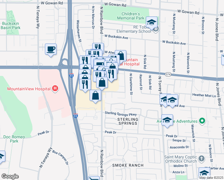 map of restaurants, bars, coffee shops, grocery stores, and more near 6632 Light Breeze Drive in Las Vegas