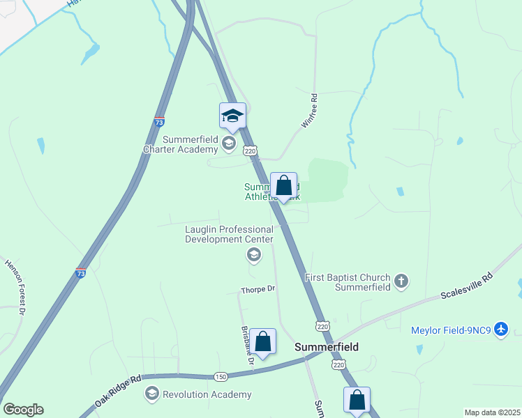 map of restaurants, bars, coffee shops, grocery stores, and more near 8009 Summerfield Road in Summerfield