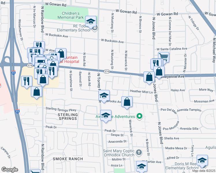 map of restaurants, bars, coffee shops, grocery stores, and more near 3024 Nutwood Street in Las Vegas