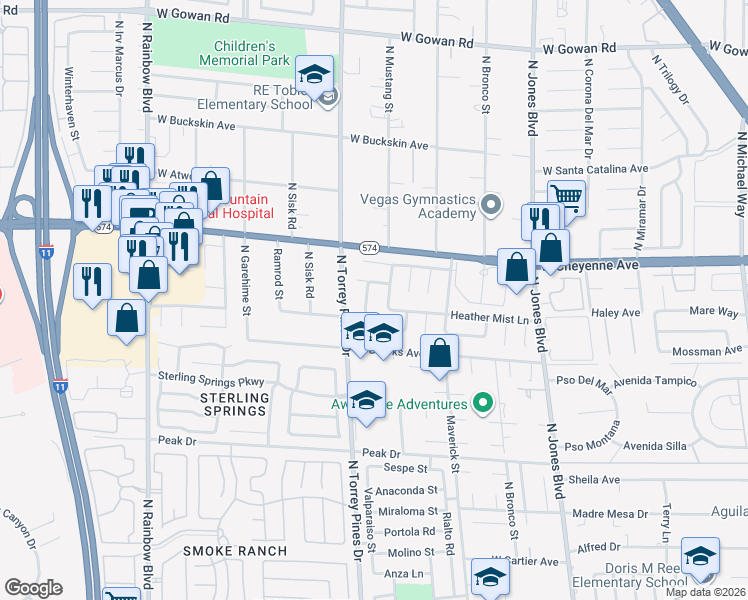 map of restaurants, bars, coffee shops, grocery stores, and more near 6317 Crosswood Avenue in Las Vegas