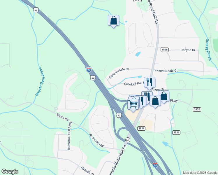 map of restaurants, bars, coffee shops, grocery stores, and more near 784 Crooked Run Road in Rural Hall