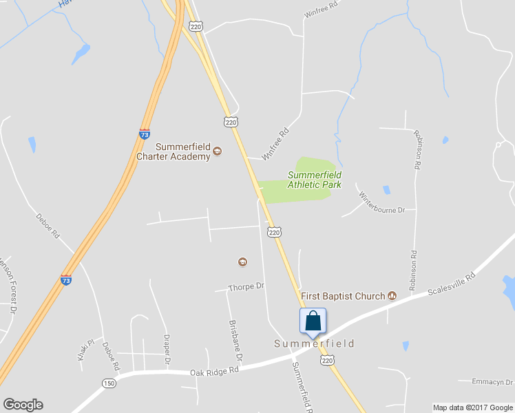 map of restaurants, bars, coffee shops, grocery stores, and more near 8009 Summerfield Road in Summerfield