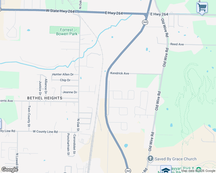 map of restaurants, bars, coffee shops, grocery stores, and more near 3590 Jefferson Street in Bethel Heights