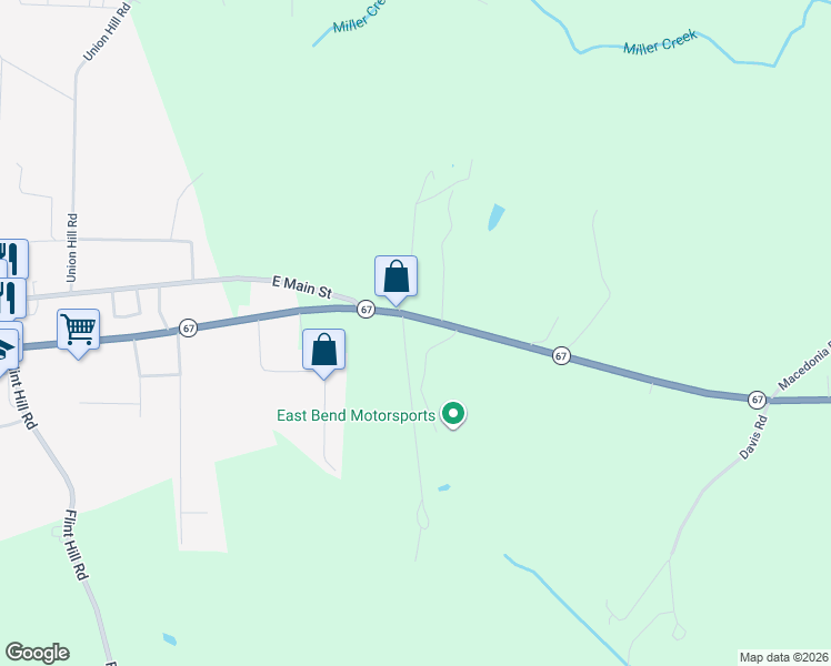 map of restaurants, bars, coffee shops, grocery stores, and more near 9160 North Carolina 67 in East Bend