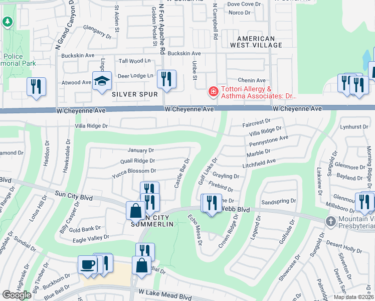 map of restaurants, bars, coffee shops, grocery stores, and more near 9217 January Drive in Las Vegas