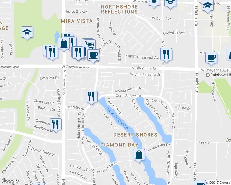 map of restaurants, bars, coffee shops, grocery stores, and more near 8129 Riviera Beach Drive in Las Vegas