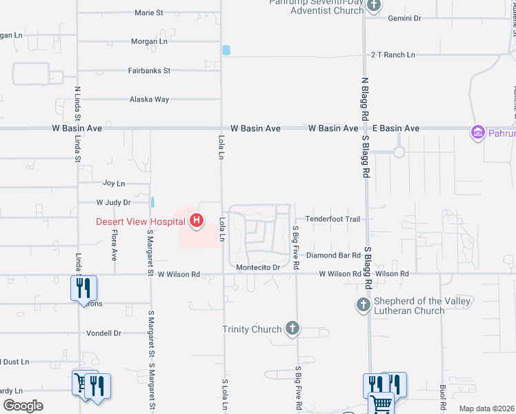 map of restaurants, bars, coffee shops, grocery stores, and more near 850 Montecito Drive in Pahrump