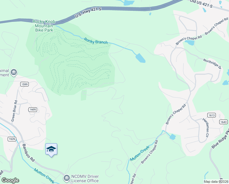 map of restaurants, bars, coffee shops, grocery stores, and more near 1367 Rocky Mountain Road in Boone