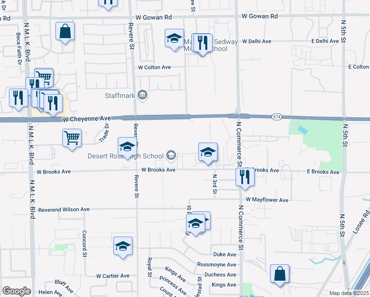 map of restaurants, bars, coffee shops, grocery stores, and more near 602 West Brooks Avenue in North Las Vegas