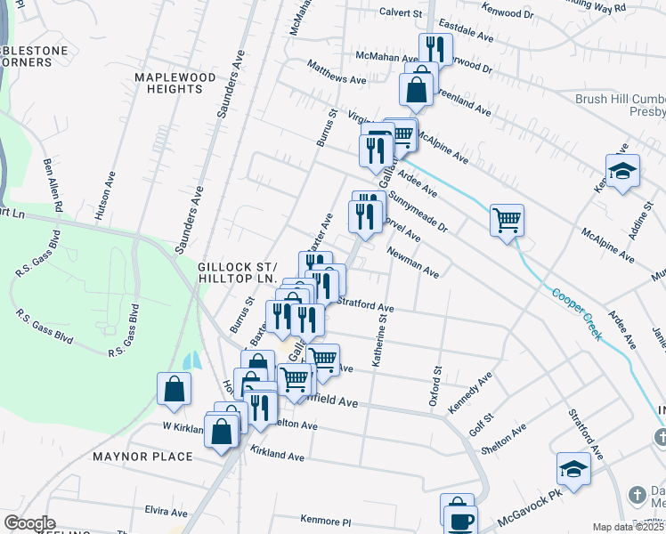map of restaurants, bars, coffee shops, grocery stores, and more near 3827 Gallatin Pike in Nashville