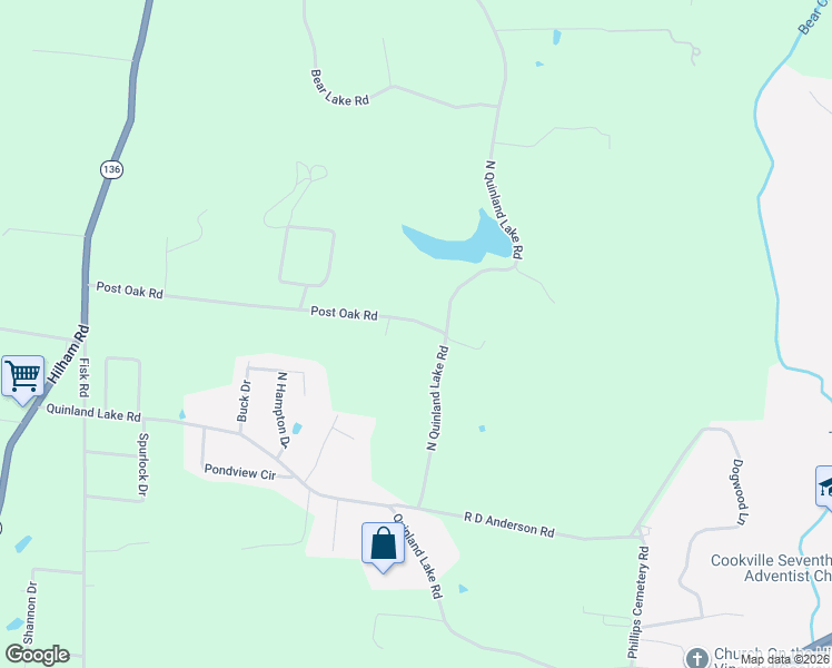 map of restaurants, bars, coffee shops, grocery stores, and more near 1720 Post Oak Road in Cookeville
